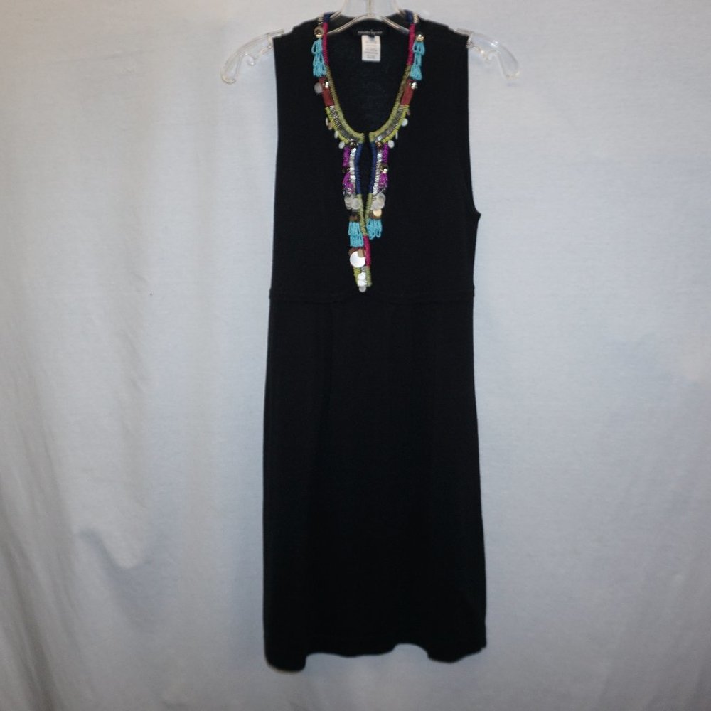 Nanette Lepore Beaded Dress Sleeveless Black Sweater Cotton viscose Knit  sz S